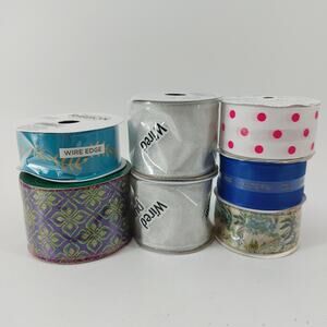 Ribbon Decorative 7 Rolls Unbranded Metallic Wired Sheer Blue Polka dot